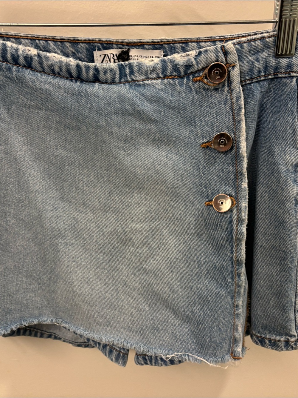 Zara Light Wash Denim Skort with Side Buttons